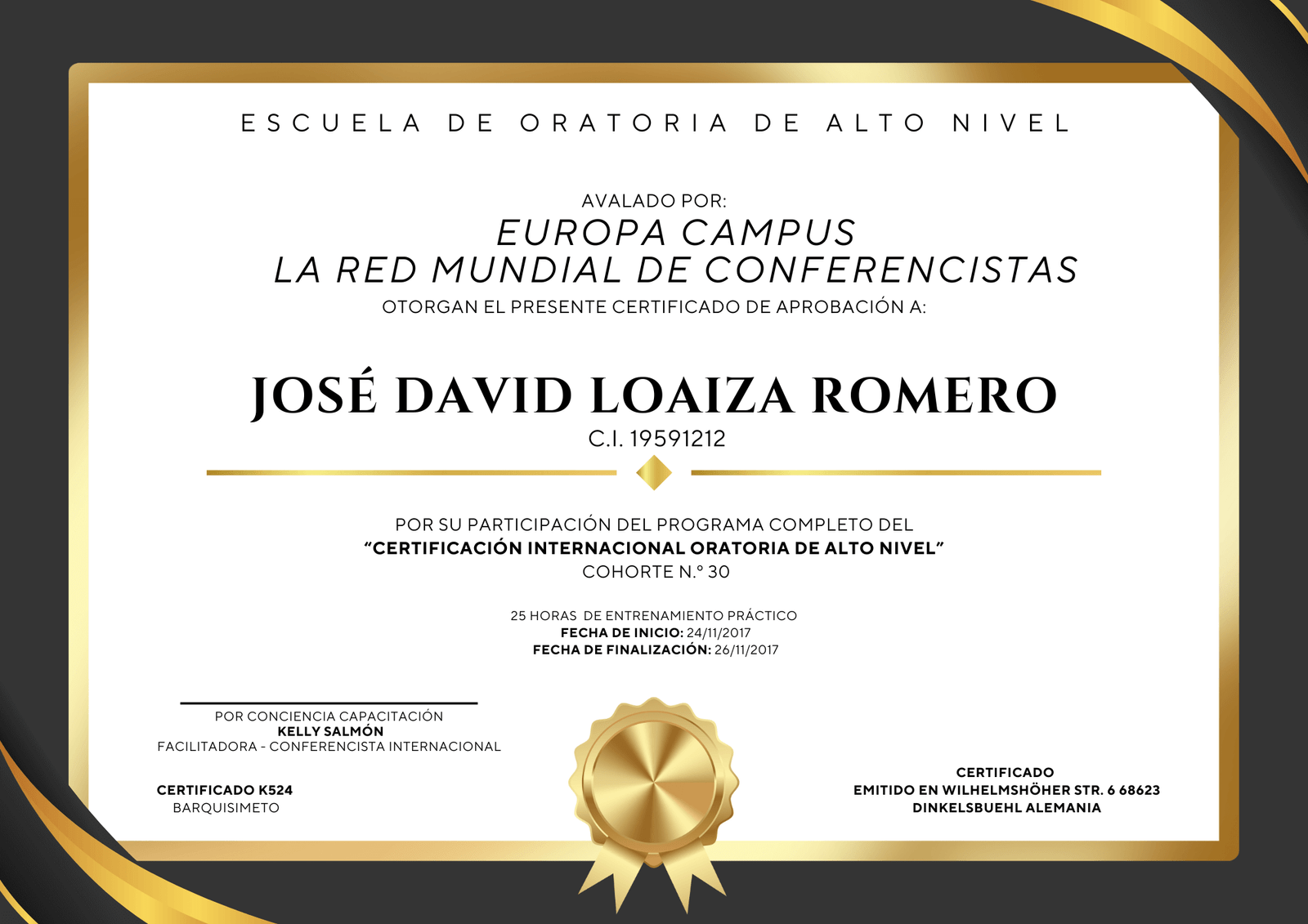 Certificado de Reconocimiento de Negocios Elegante Negro y Dorado